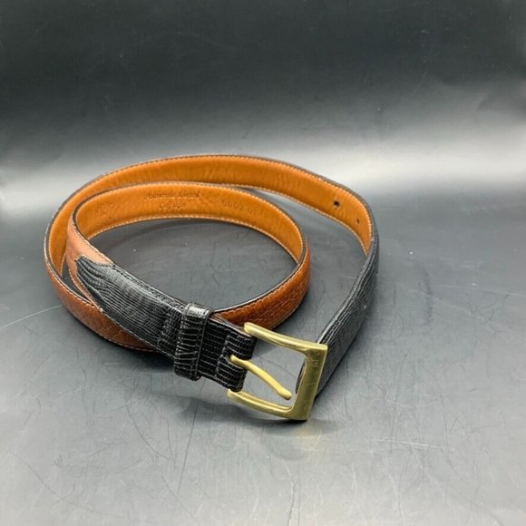Artisan Leather belt Men 36 Authentic Lizard calfskin USA Solid Brass buckle